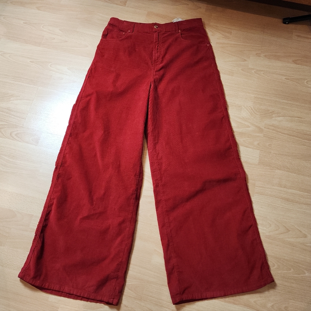 NWT Free People Red Corduroy CRVY Gia Wide-Leg Jean Pants Sz 33 (16) We The Free
